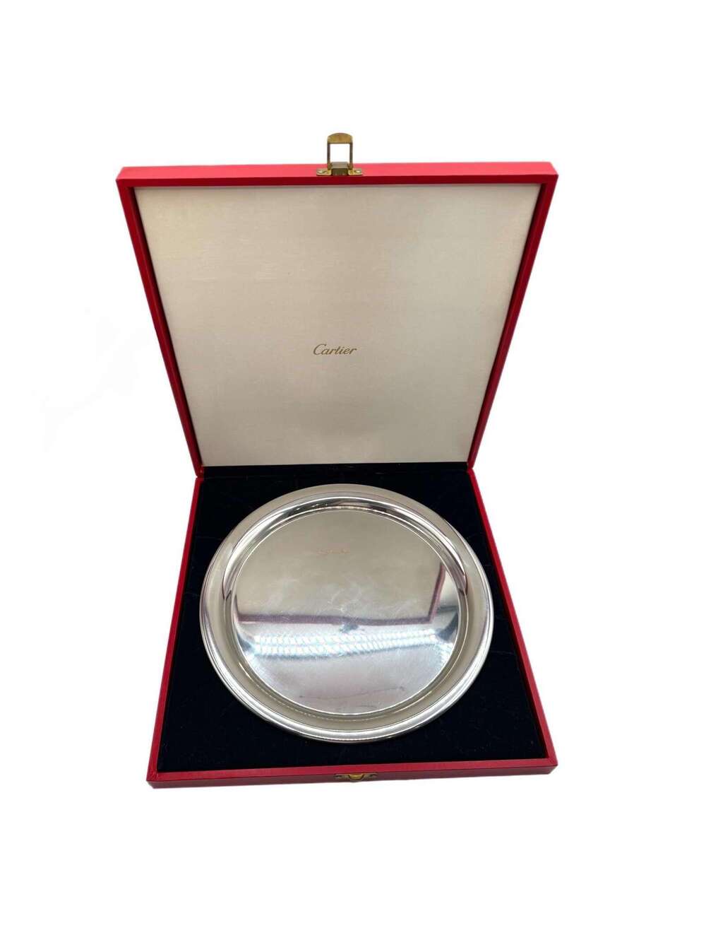 Vintage Cartier 11” Polished Pewter Silver Platter / Round Tray